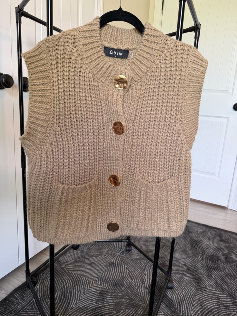 fab'rik Beige Chunky Knit Button-Front Vest